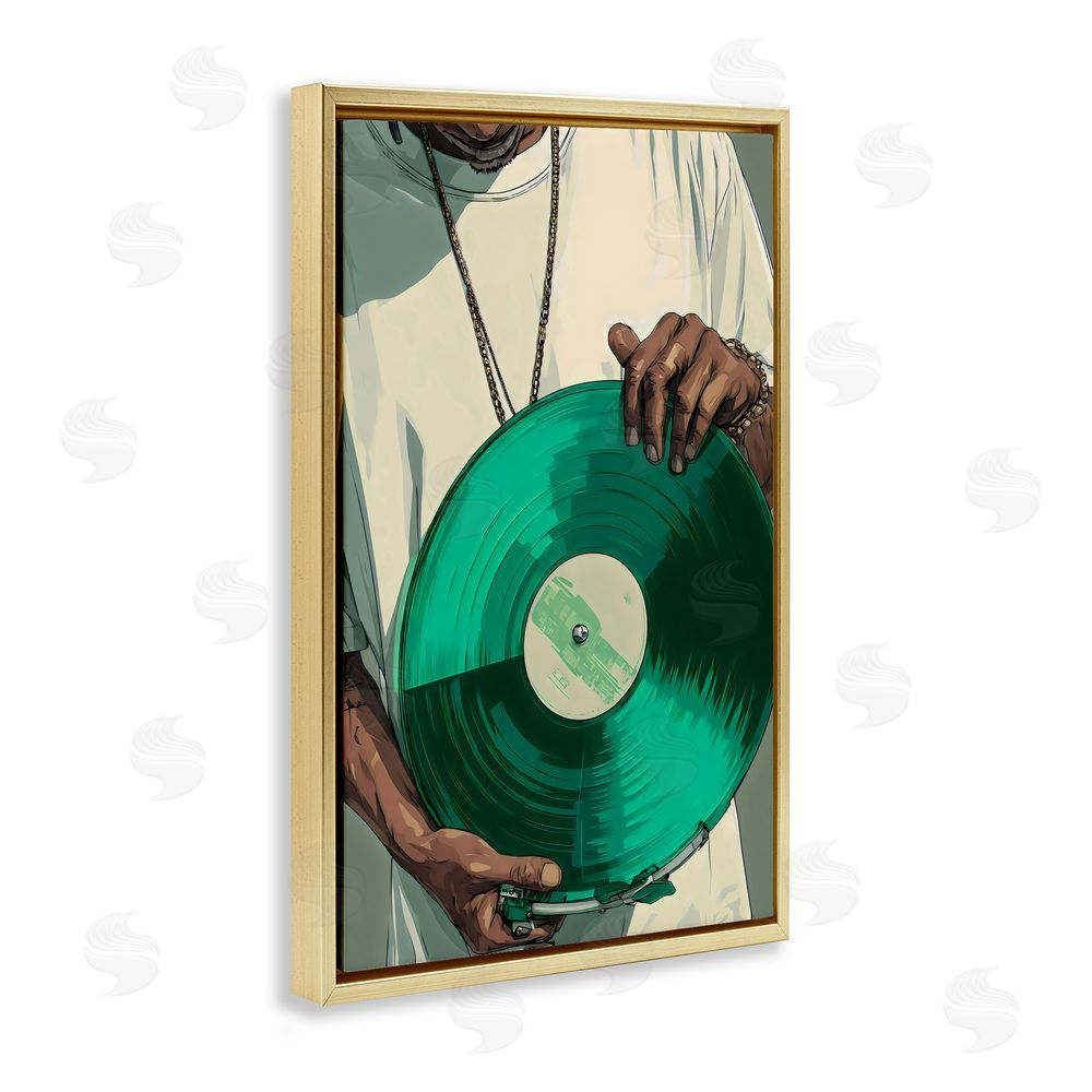 Franklyn Gregory Green Vinyl Record Portrait Gold Floating Framed Canvas Wall Art