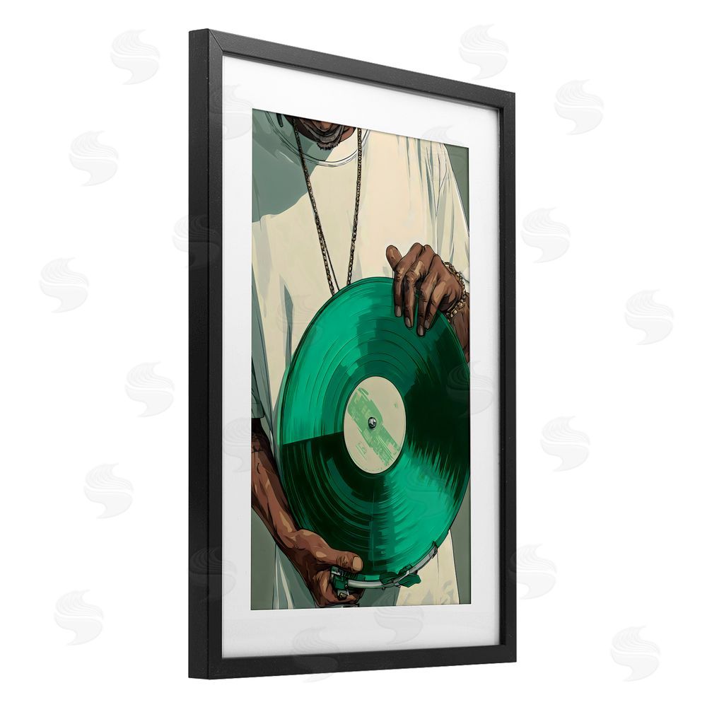 Franklyn Gregory Green Vinyl Record Portrait Black Framed Print Under Glass Wall Art