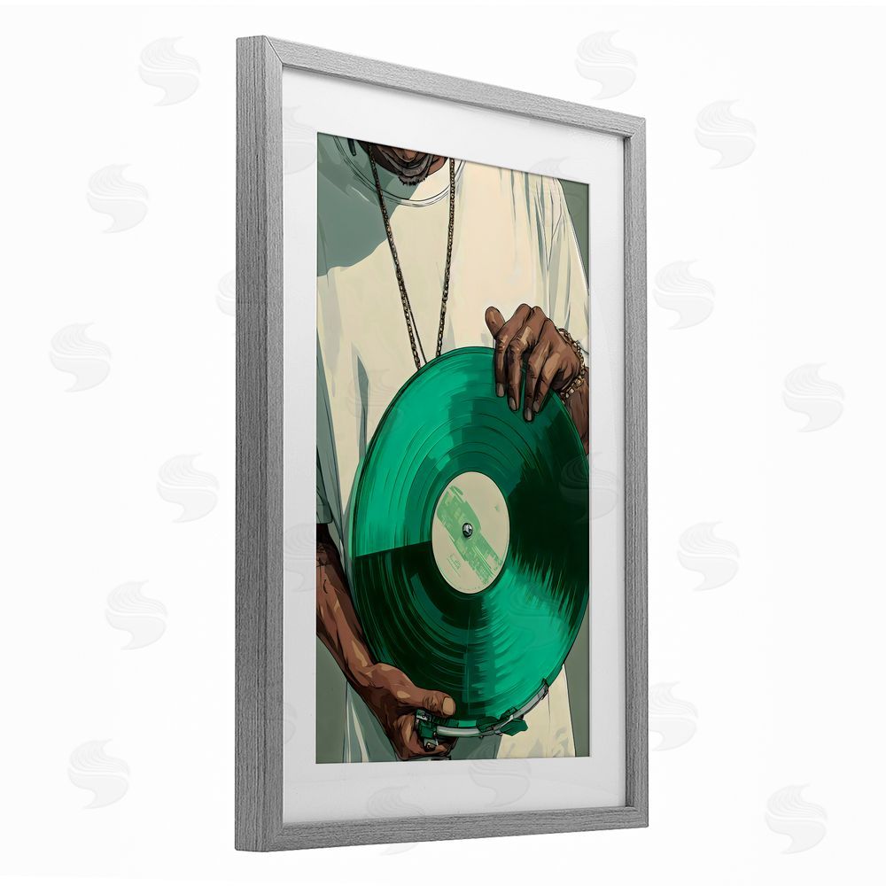 Franklyn Gregory Green Vinyl Record Portrait Gray Framed Print Under Glass Wall Art