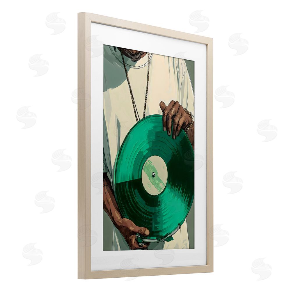 Franklyn Gregory Green Vinyl Record Portrait Brown Framed Print Under Glass Wall Art