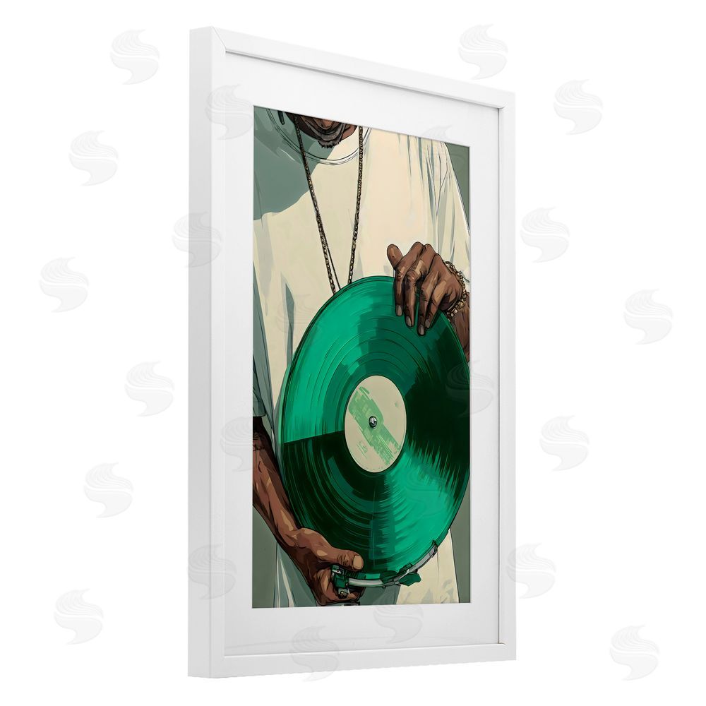 Franklyn Gregory Green Vinyl Record Portrait White Framed Print Under Glass Wall Art
