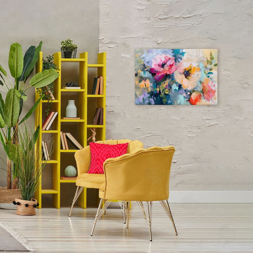 Creative Studio Vibrant Florals Brushed Abstract Stretched Canvas on Wall