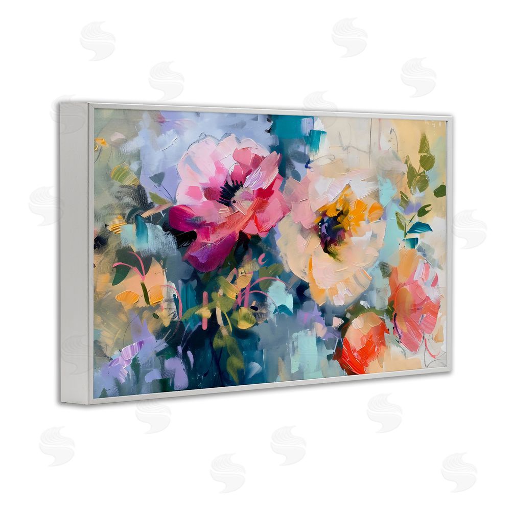 Creative Studio Vibrant Florals Brushed Abstract White Framed Giclee Wall Art Print