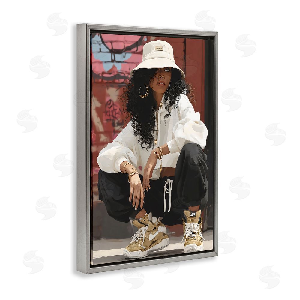 Franklyn Gregory Urban Streetwear Bucket Hat Gray Floating Framed Canvas Wall Art Print