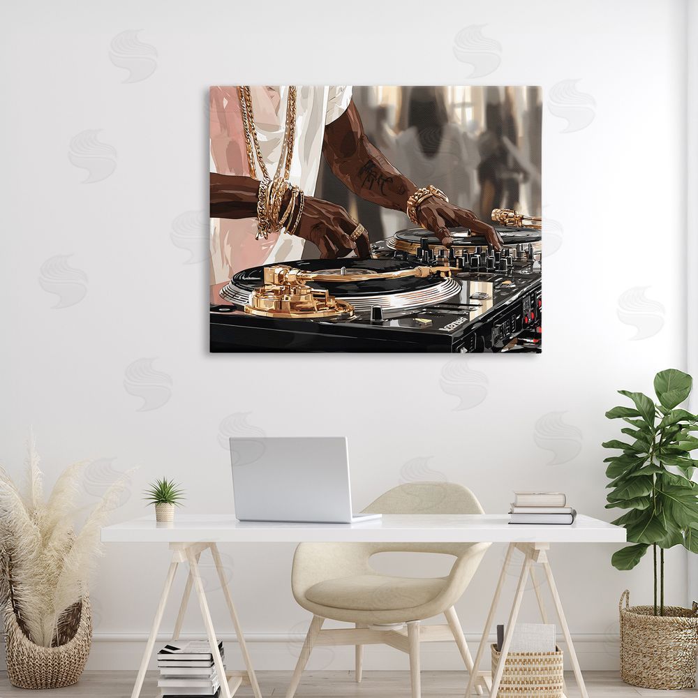 Franklyn Gregory Golden Sound DJ Turntables Stretched Canvas Wall Art in Room