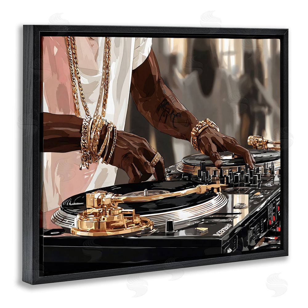 Franklyn Gregory Golden Sound DJ Turntables Black Floating Framed Canvas Wall Art