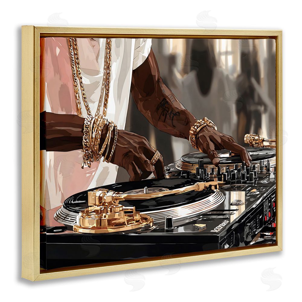 Franklyn Gregory Golden Sound DJ Turntables Gold Floating Framed Canvas Wall Art