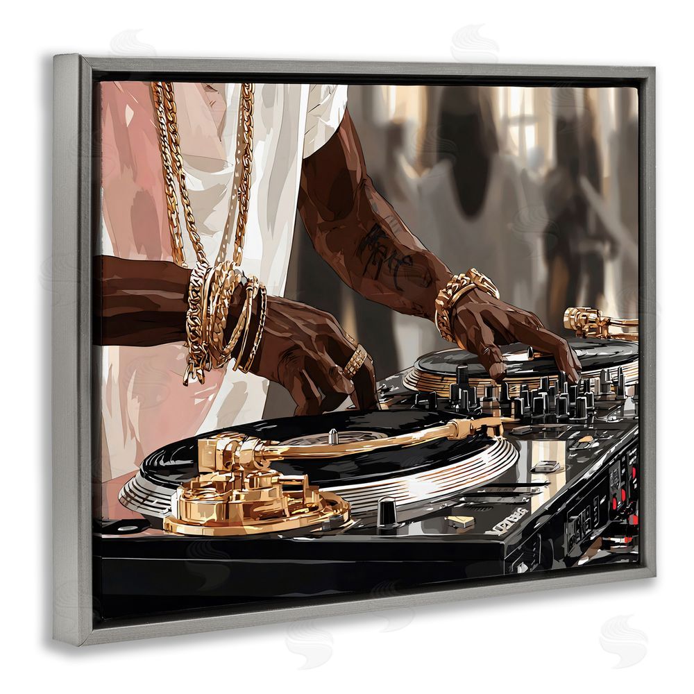 Franklyn Gregory Golden Sound DJ Turntables Gray Floating Framed Canvas Wall Art
