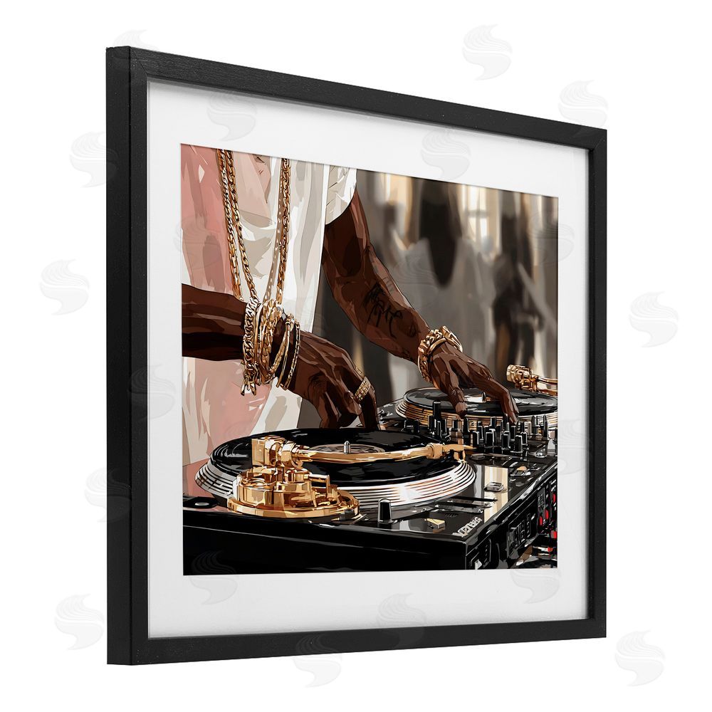 Franklyn Gregory Golden Sound DJ Turntables Black Framed Print Under Glass Wall Art