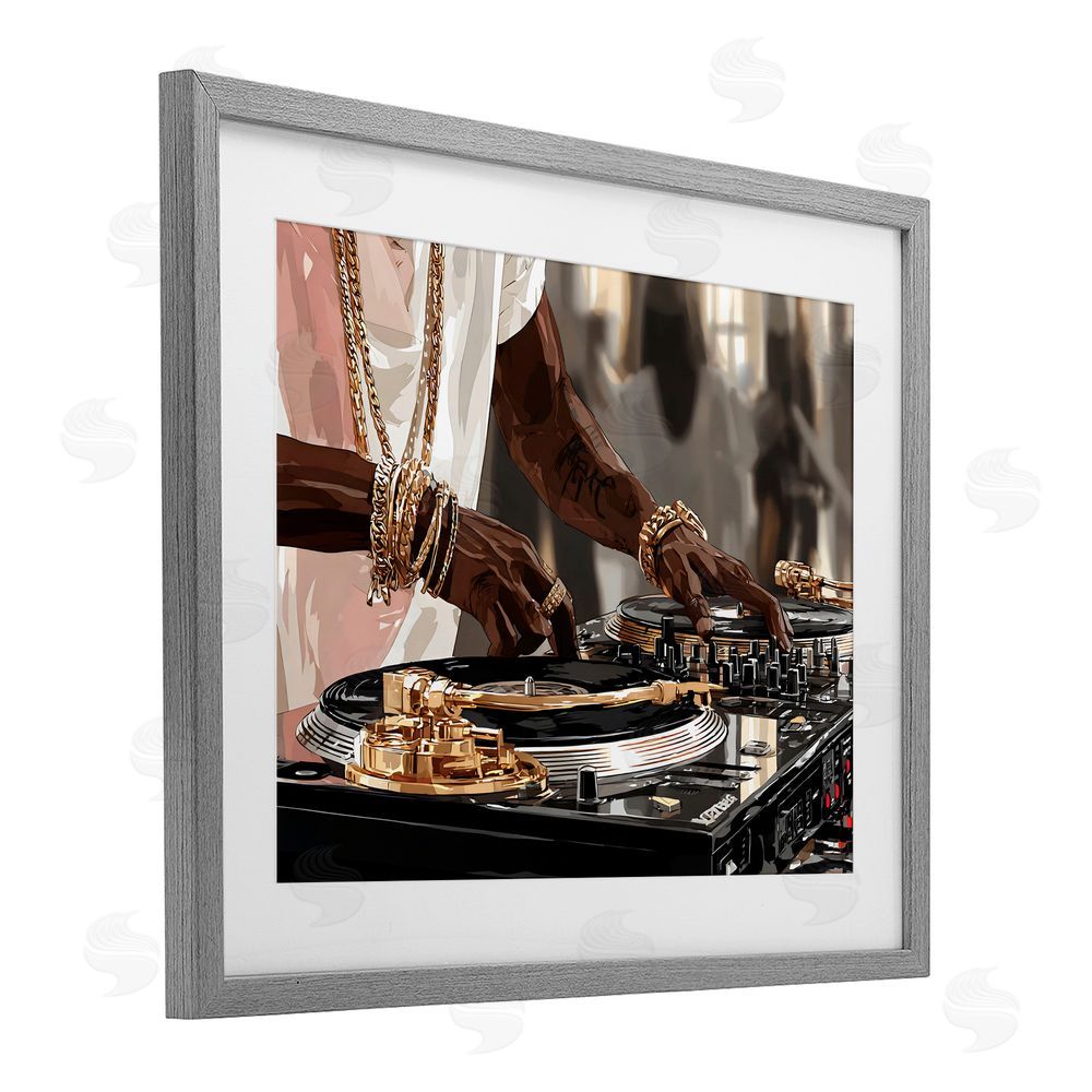 Franklyn Gregory Golden Sound DJ Turntables Gray Framed Print Under Glass Wall Art