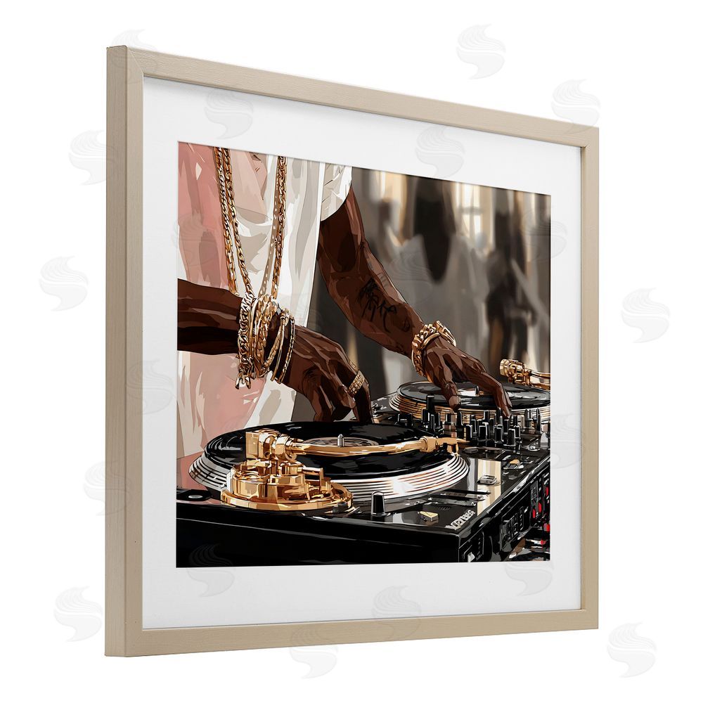 Franklyn Gregory Golden Sound DJ Turntables Brown Framed Print Under Glass Wall Art