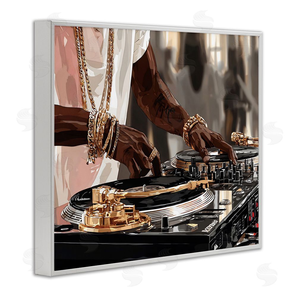 Franklyn Gregory Golden Sound DJ Turntables White Framed Giclee Wall Art