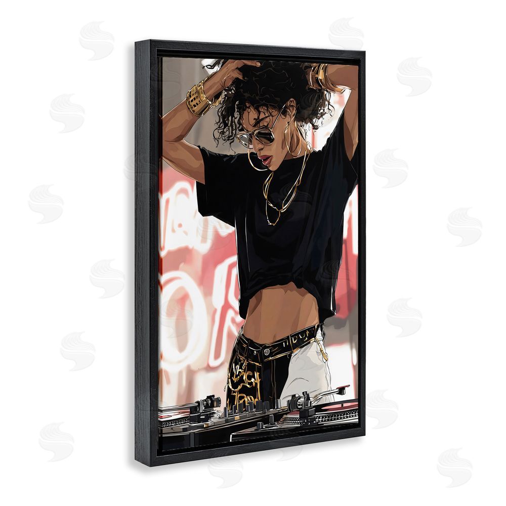 Franklyn Gregory Trendy Female DJ Musician Black Floating Framed Canvas Wall Art Print