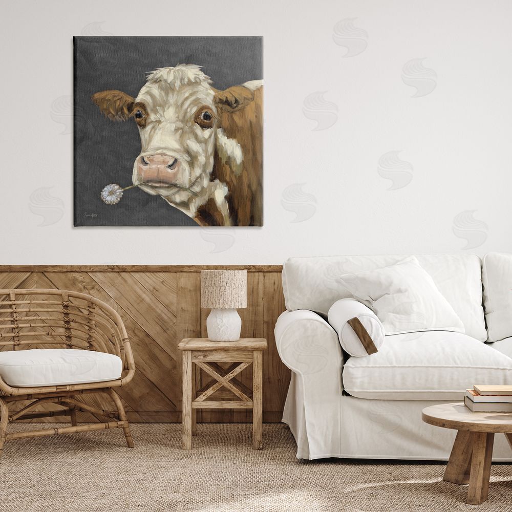 Sara G. Designs Looking Dandy Cattle Stretched Canvas Wall Art in Room