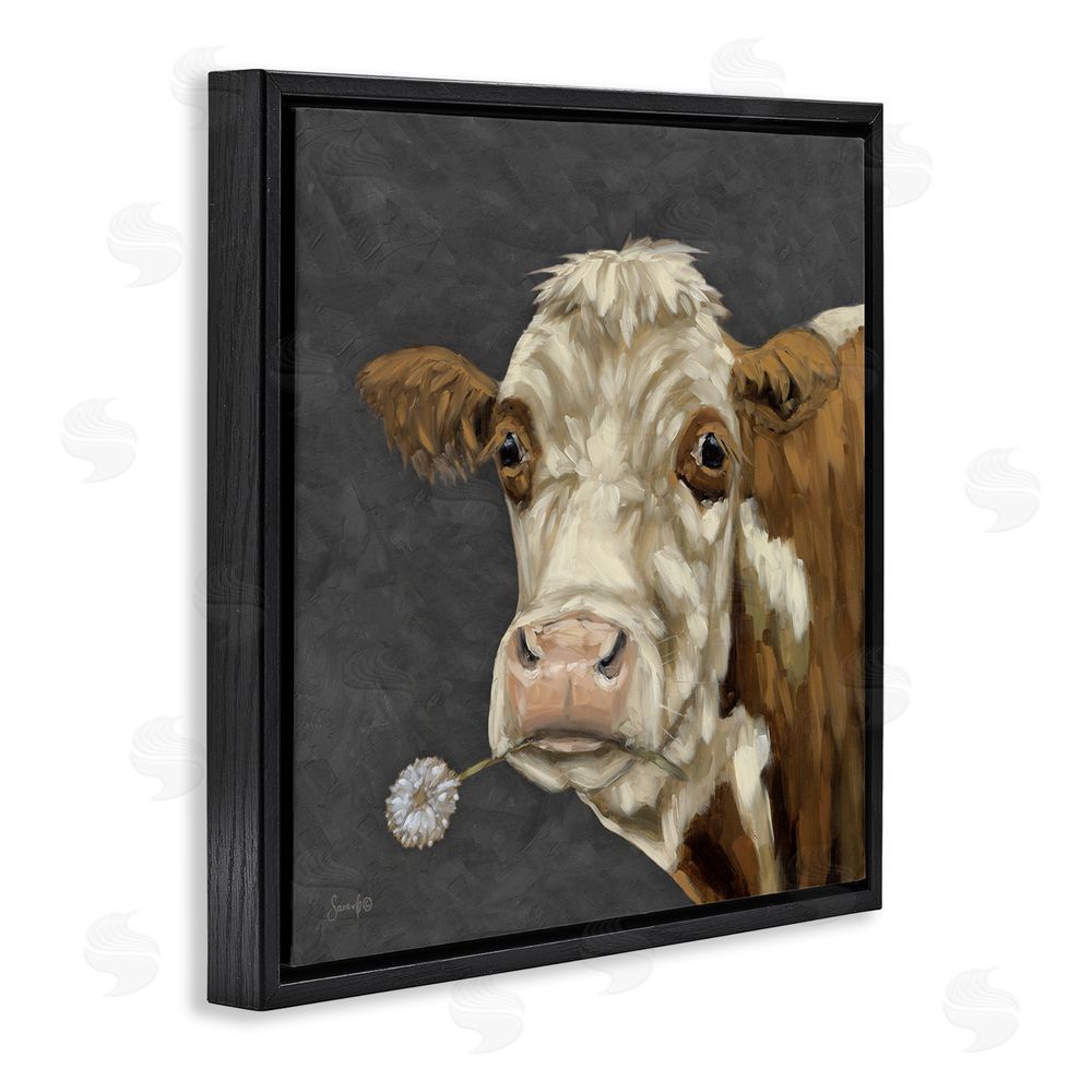 Sara G. Designs Looking Dandy Cattle Black Floating Frame Canvas Wall Art Print