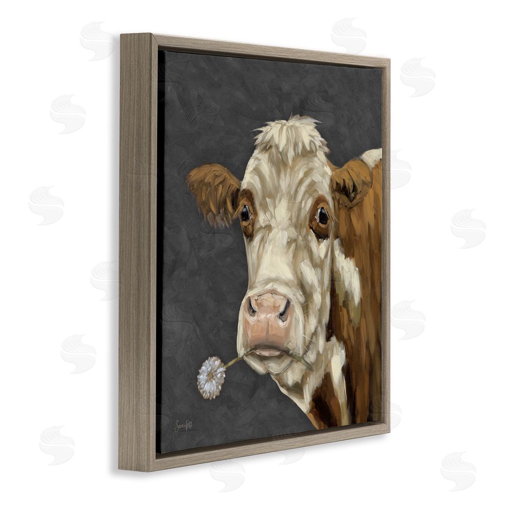 Sara G. Designs Looking Dandy Cattle Brown Floating Frame Canvas Wall Art Print