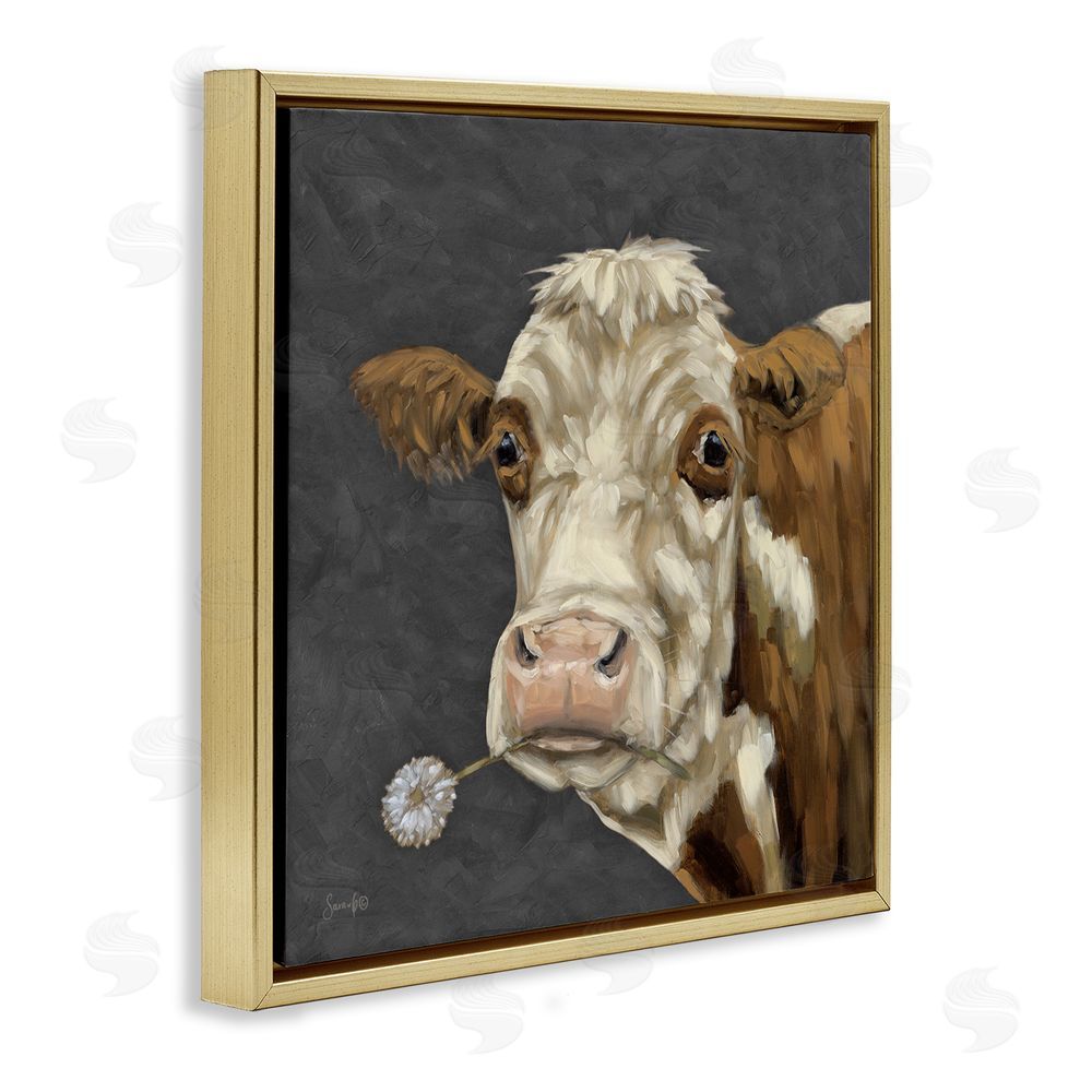 Sara G. Designs Looking Dandy Cattle Gold Floating Frame Canvas Wall Art Print