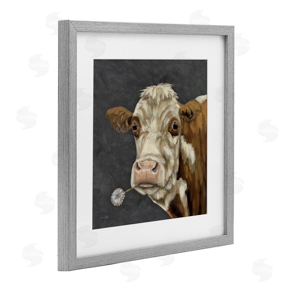 Sara G. Designs Looking Dandy Cattle Gray Framed Print Under Glass Wall Art