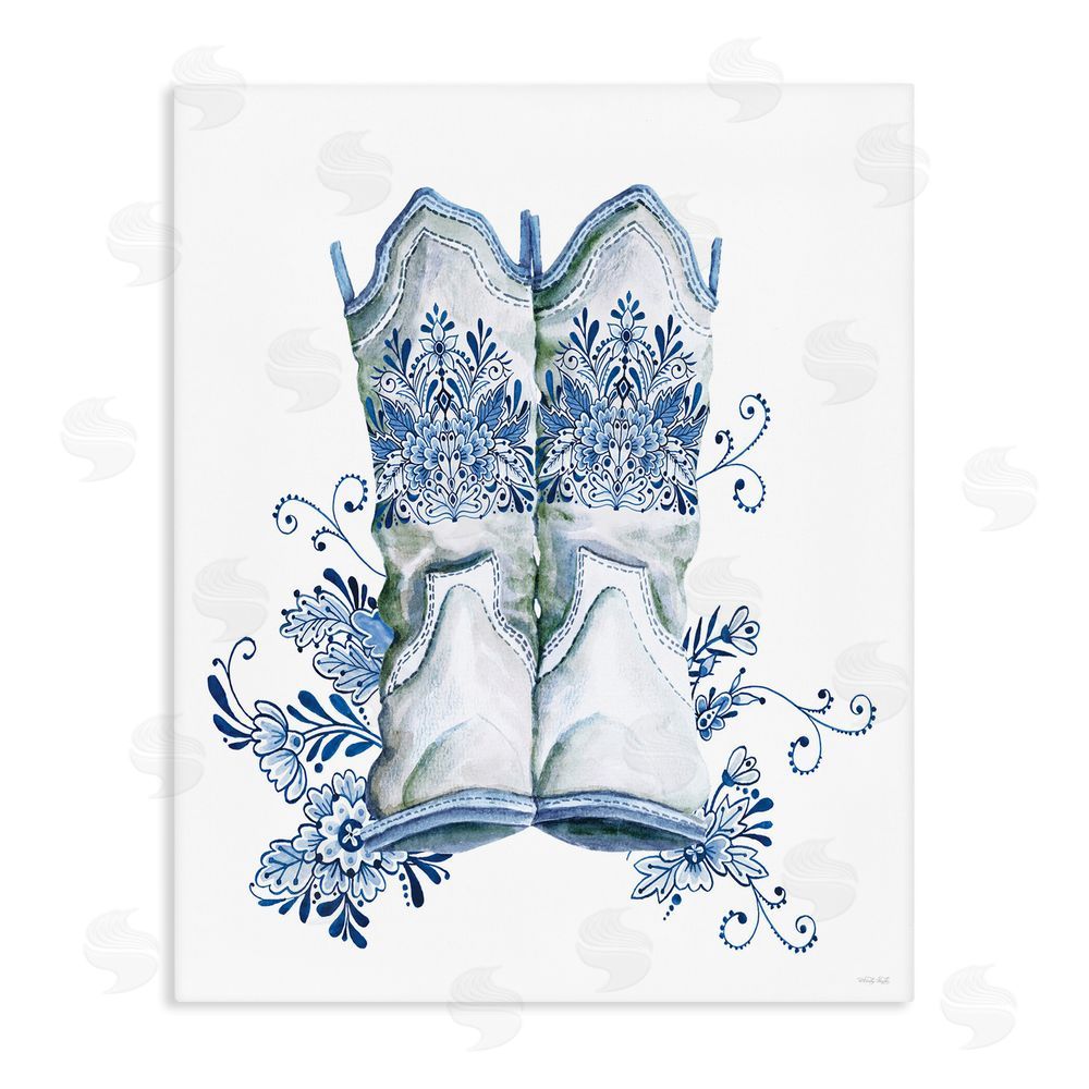 Cindy Jacobs Indigo Bloom Boots Stretched Canvas Wall Art Print