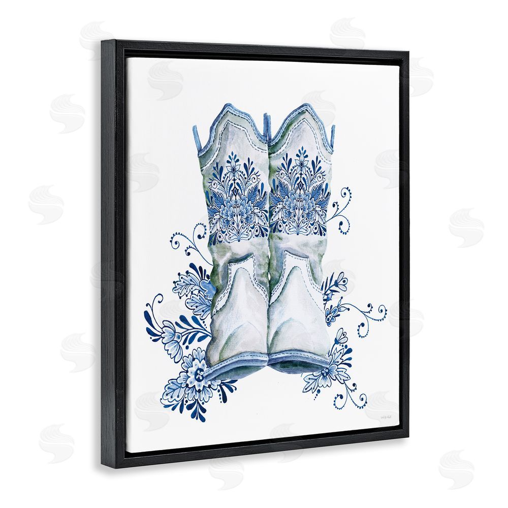 Cindy Jacobs Indigo Bloom Boots Black Floating Frame Canvas Wall Art Print