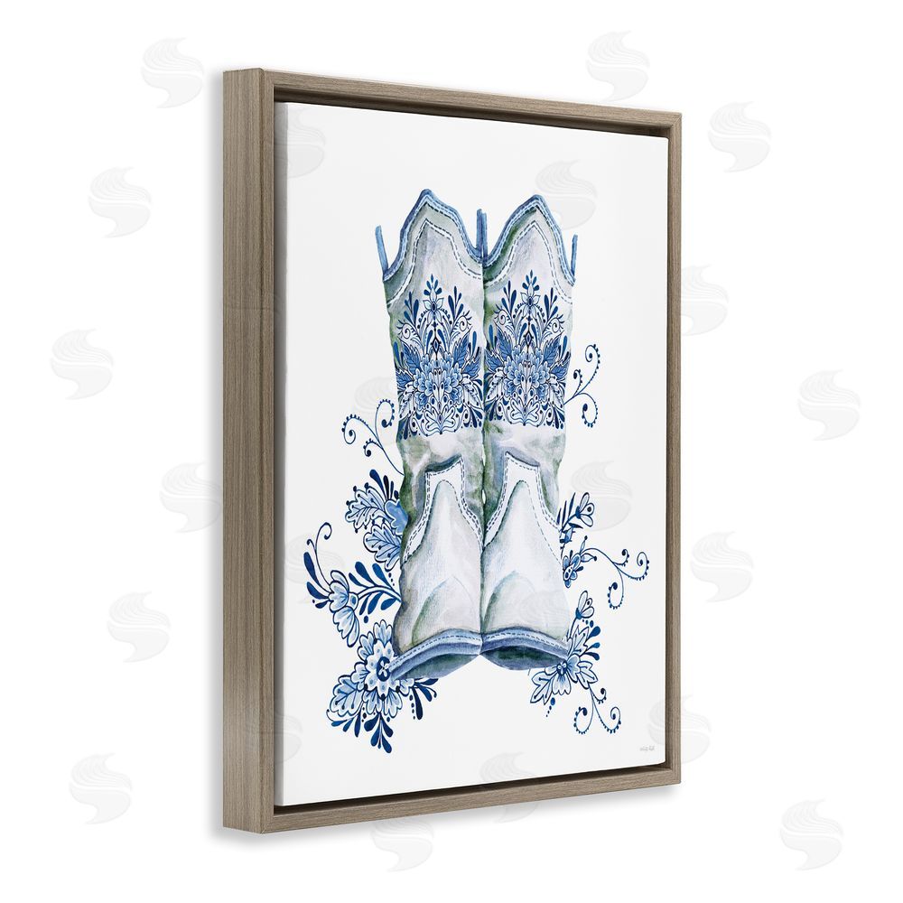Cindy Jacobs Indigo Bloom Boots Brown Floating Frame Canvas Wall Art Print
