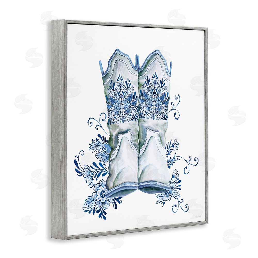 Cindy Jacobs Indigo Bloom Boots Gray Framed Giclee Wall Art Print