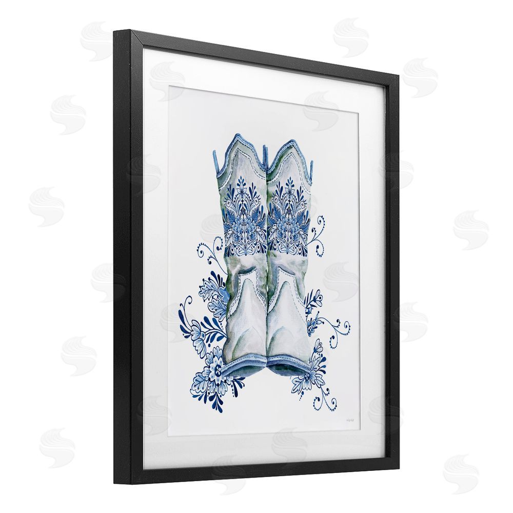 Cindy Jacobs Indigo Bloom Boots Black Framed Print Under Glass Wall Art