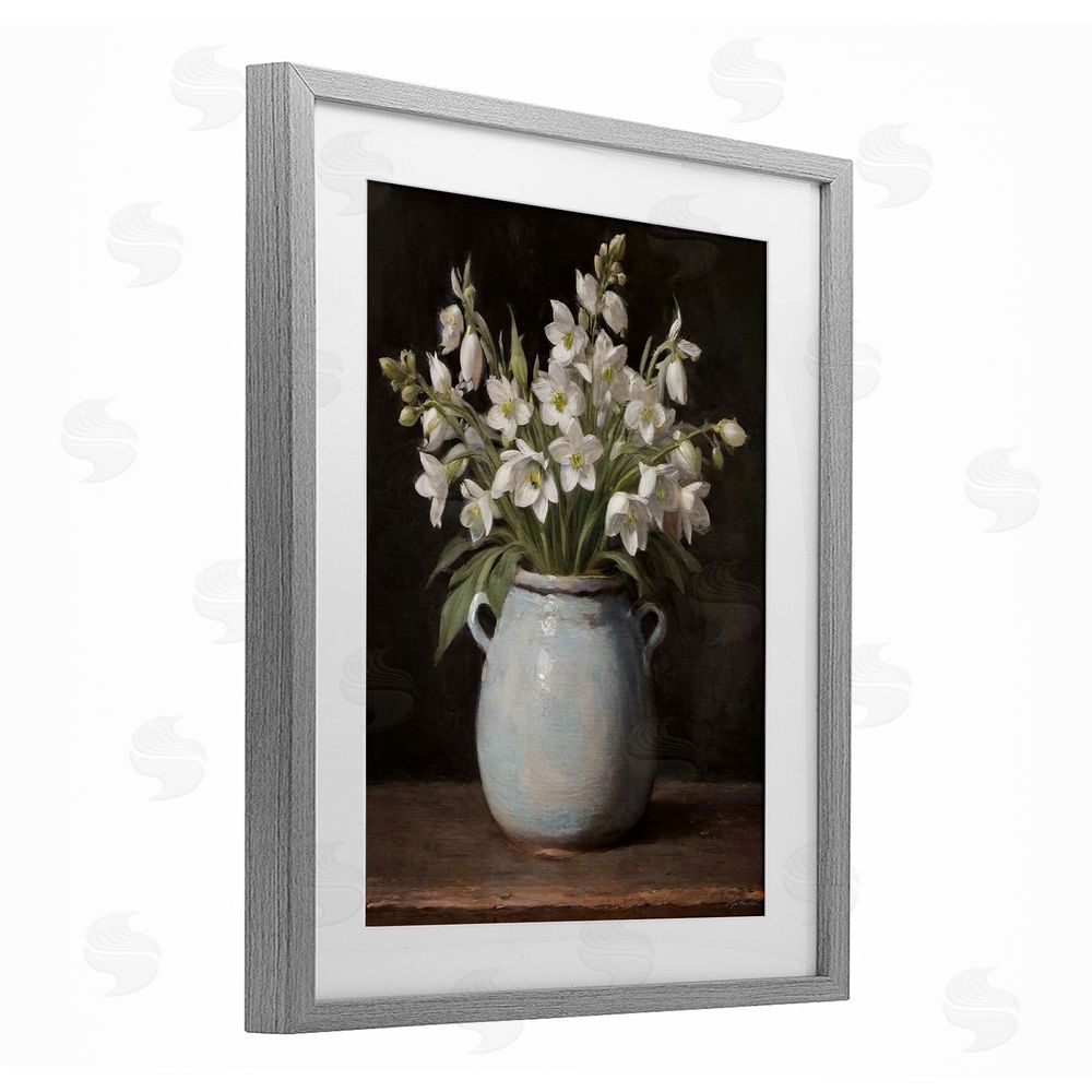 Jo Moulton Fresh Jasmine Blooms Gray Framed Print Under Glass Wall Art