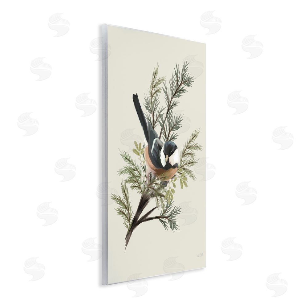 House Fenway Christmas Chickadee on Pine Wooden Wall Plaque Art Print