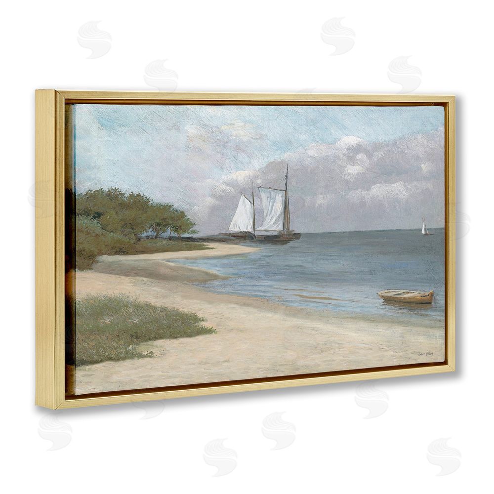 Amber Sterling A Quiet Harbor Shoreline Gold Floating Frame Canvas Wall Art Print