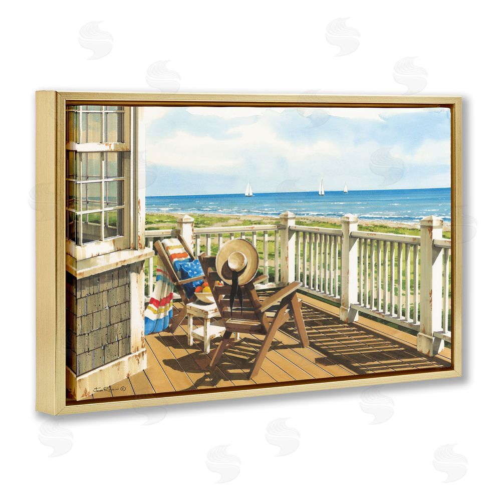 John Rossini Summer Veranda View Gold Floating Frame Canvas Wall Art Print