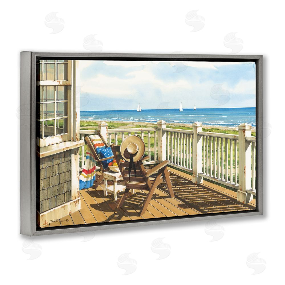 John Rossini Summer Veranda View Gray Floating Frame Canvas Wall Art Print