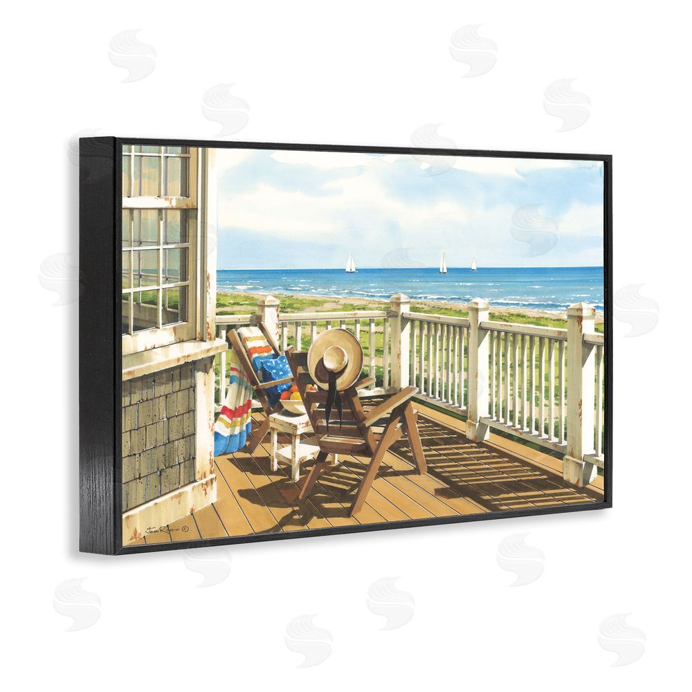 John Rossini Summer Veranda View Black Framed Giclee Wall Art Print