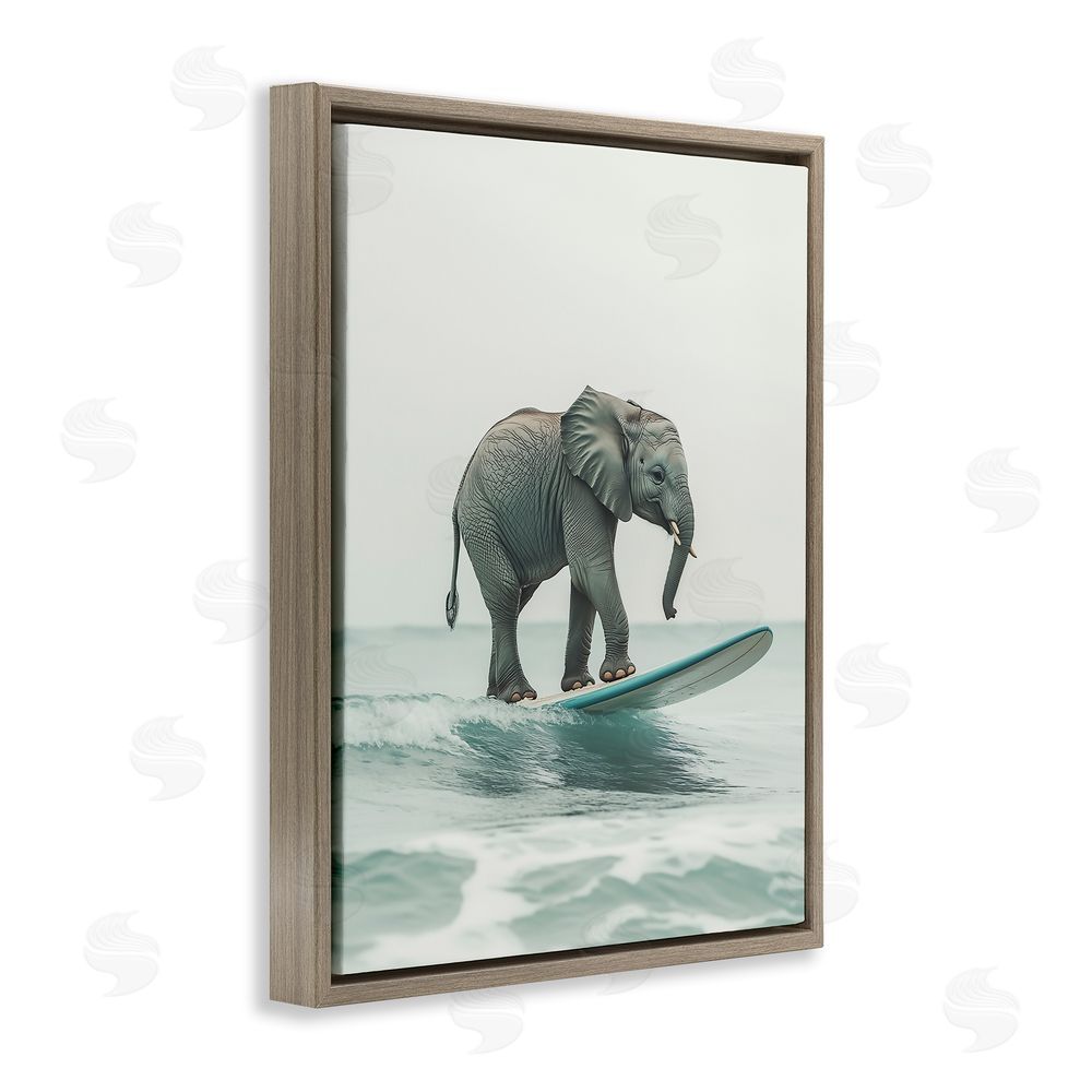 Heidi Kuntz Elephant Riding The Wave Brown Floating Frame Canvas Wall Art Print