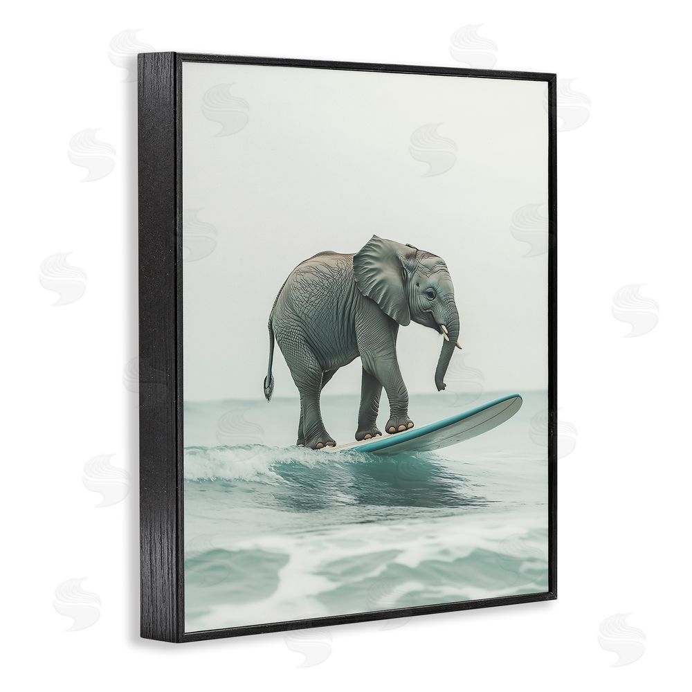 Heidi Kuntz Elephant Riding The Wave Black Framed Giclee Wall Art Print