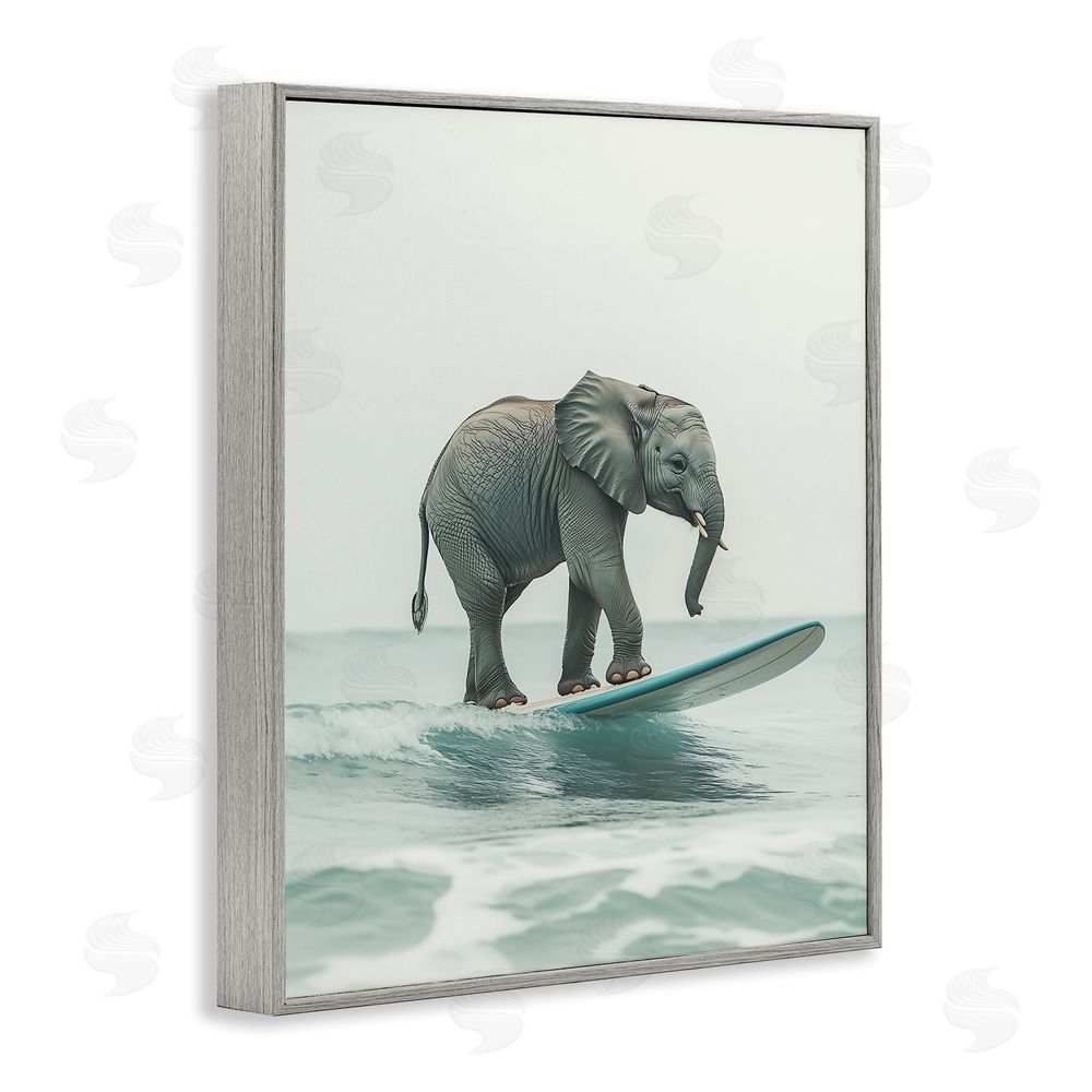 Heidi Kuntz Elephant Riding The Wave Gray Framed Giclee Wall Art Print