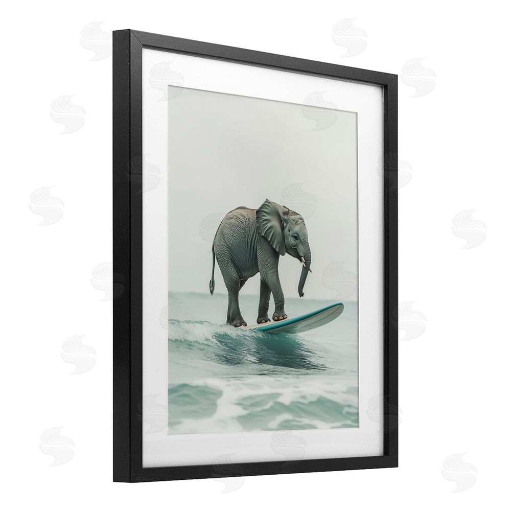 Heidi Kuntz Elephant Riding The Wave Black Framed Print Under Glass Wall Art