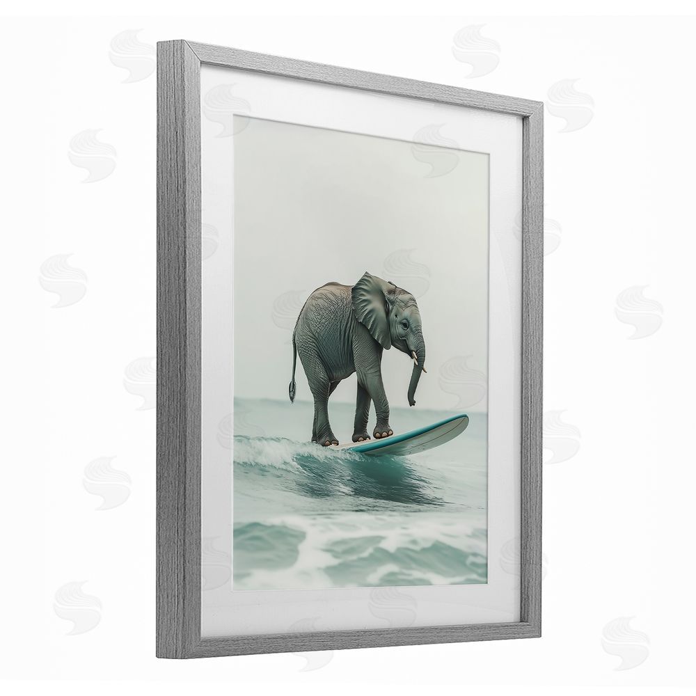 Heidi Kuntz Elephant Riding The Wave Gray Framed Print Under Glass Wall Art