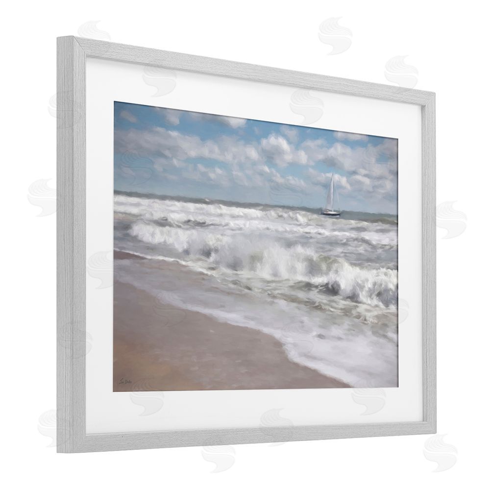 Lori Deiter Windswept Shores & Sails Gray Framed Print Under Glass Wall Art