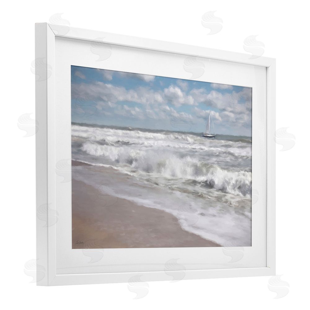 Lori Deiter Windswept Shores & Sails White Framed Print Under Glass Wall Art