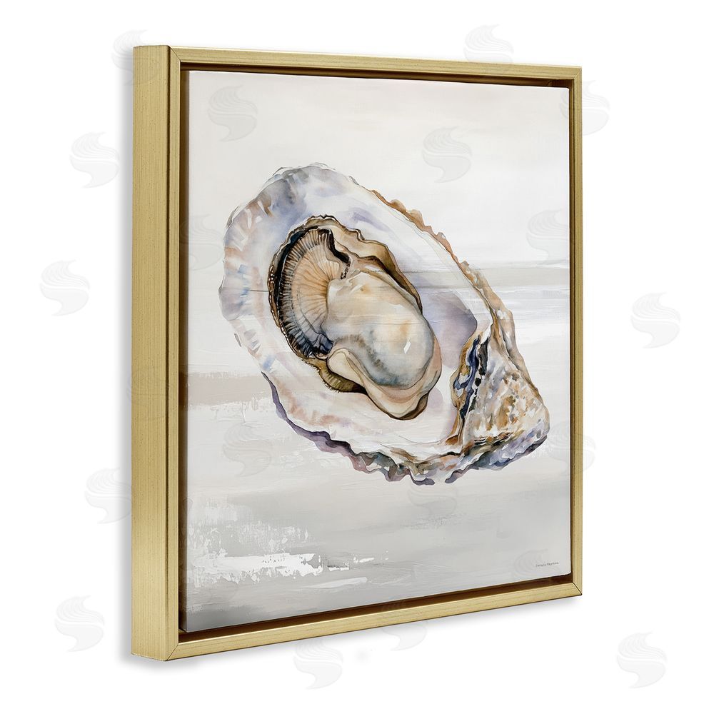 Svetlana Aleynikova Oceanic Oyster in Neutrals Gold Floating Frame Canvas Wall Art Print