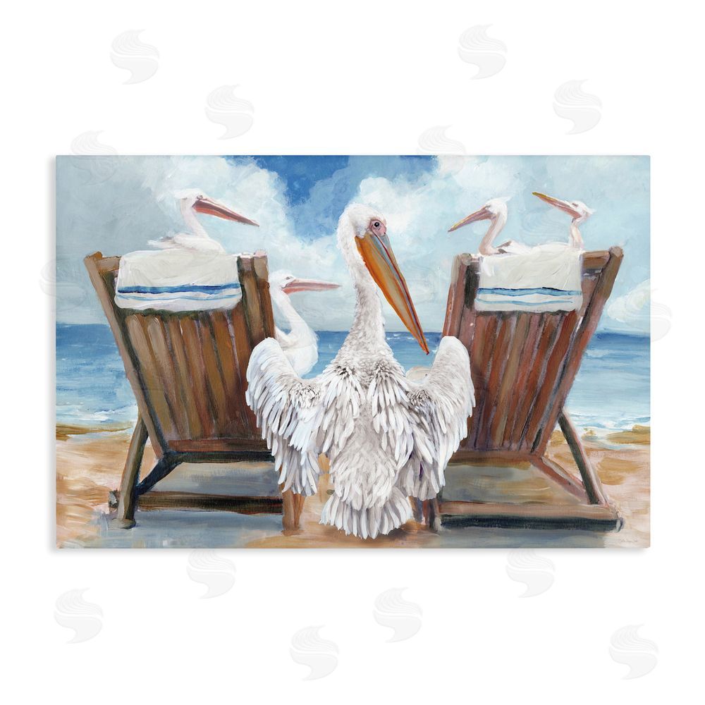 Stellar Design Studio Pelican Party Beachside Lounging Stretched Canvas Wall Art Print