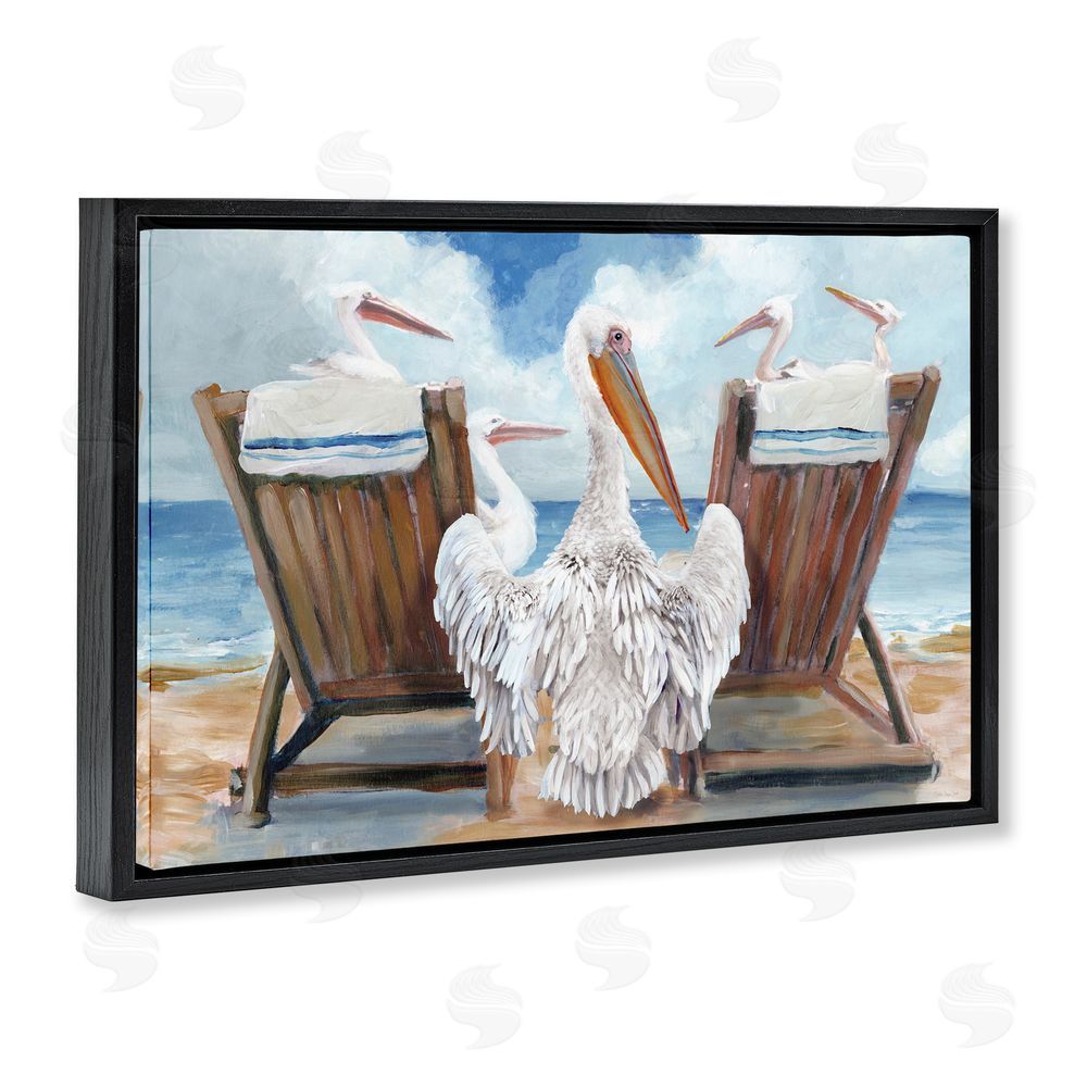 Stellar Design Studio Pelican Party Beachside Lounging Black Floating Frame Canvas Wall Art Print