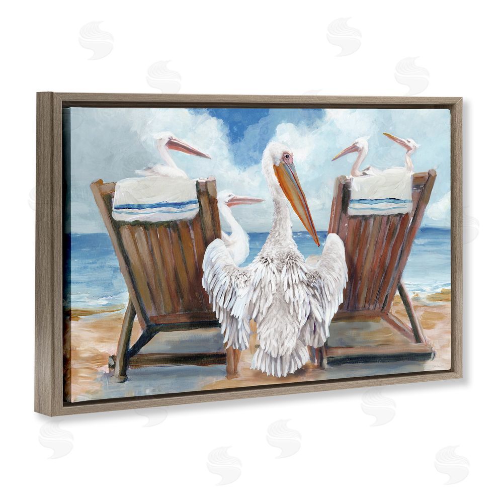 Stellar Design Studio Pelican Party Beachside Lounging Brown Floating Frame Canvas Wall Art Print