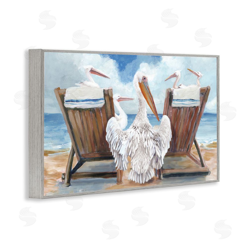 Stellar Design Studio Pelican Party Beachside Lounging Gray Framed Giclee Wall Art Print