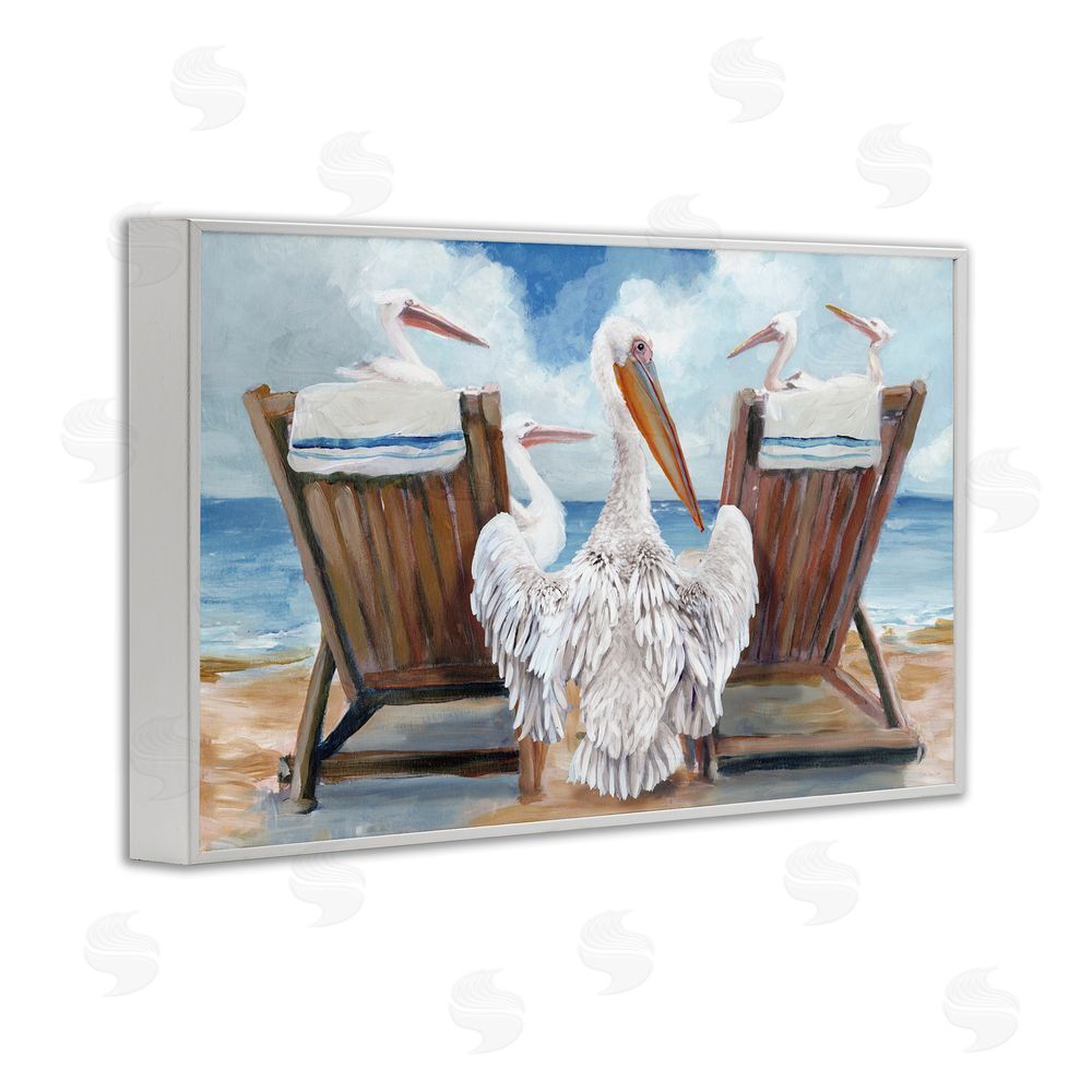 Stellar Design Studio Pelican Party Beachside Lounging White Framed Giclee Wall Art Print