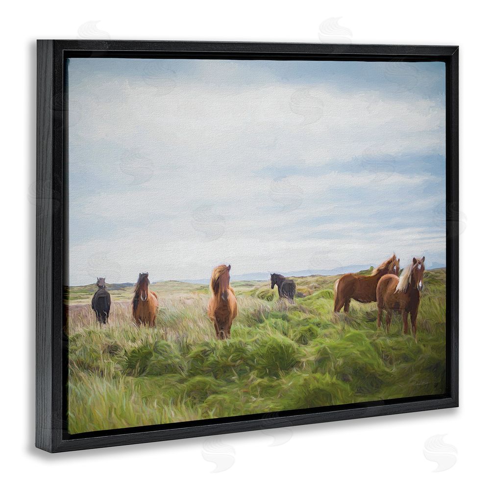 Susan Ball Free Spirit Horses in Pasture Black Floating Frame Canvas Wall Art Print
