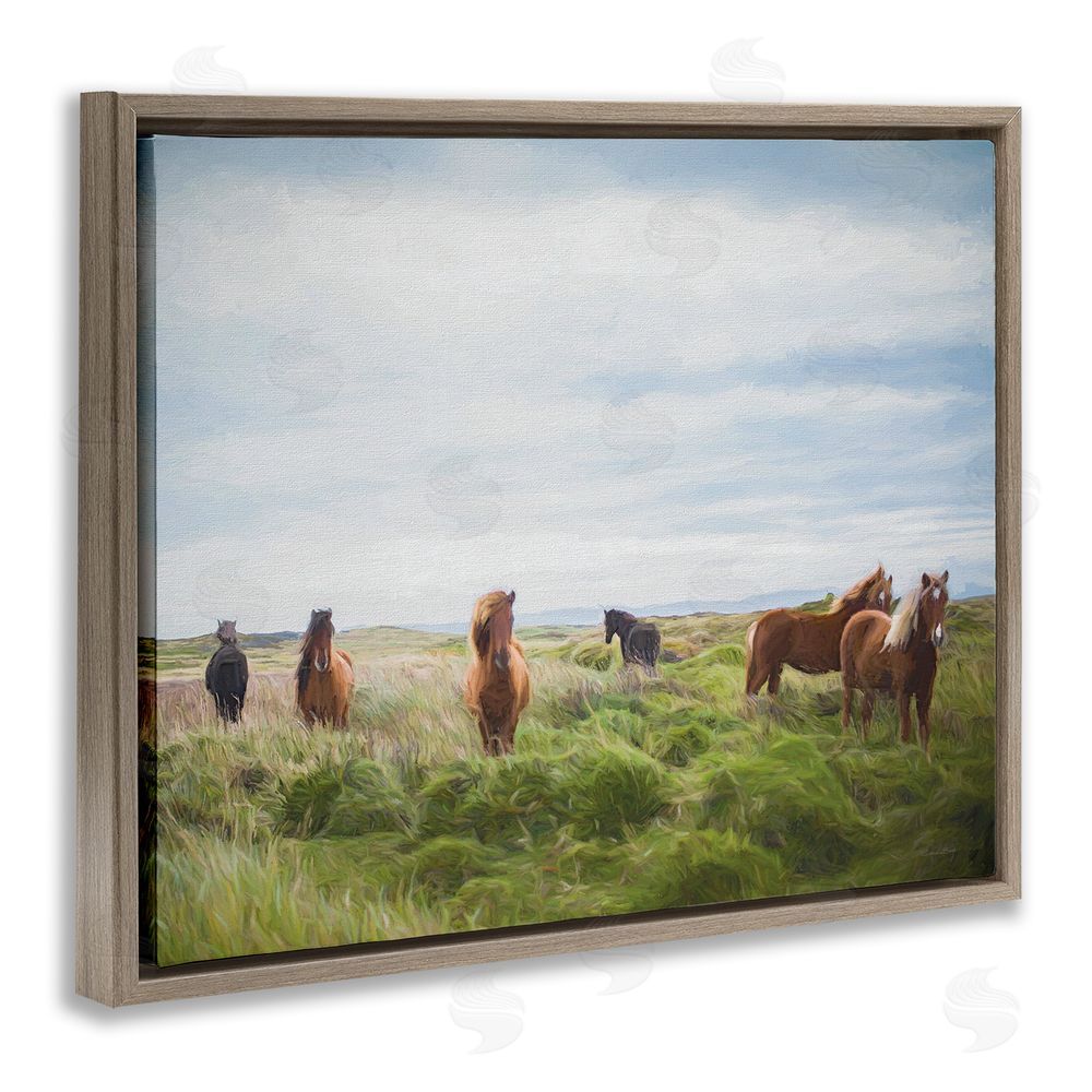 Susan Ball Free Spirit Horses in Pasture Brown Floating Frame Canvas Wall Art Print