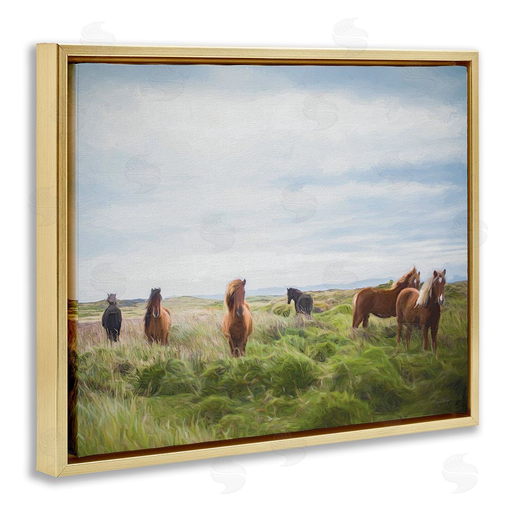 Susan Ball Free Spirit Horses in Pasture Gold Floating Frame Canvas Wall Art Print