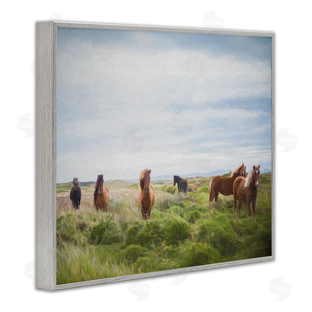 Susan Ball Free Spirit Horses in Pasture Gray Framed Giclee Wall Art Print